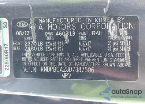 2013 Kia Sportage Lx из США, поврежденный, VIN KNDPBCA23D7387506